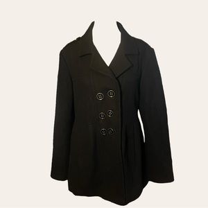 Green with Envy Button Women’s Wool Pea Coat Black Size Large